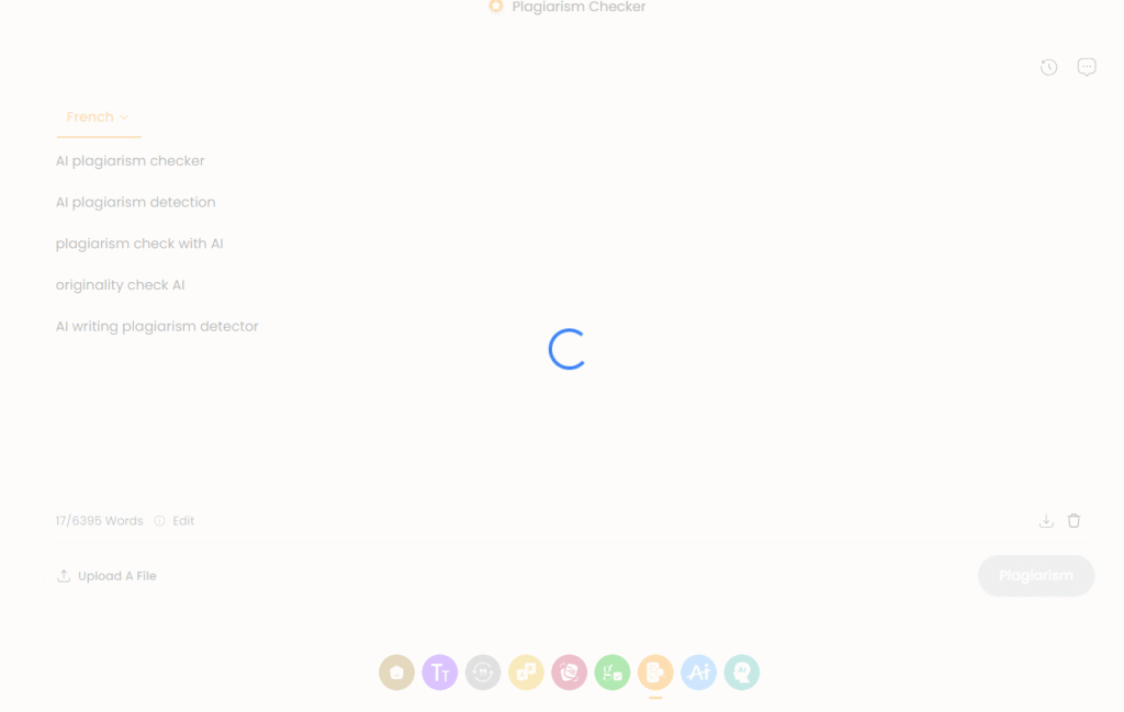 Student using AI plagiarism checker for originality verification
AI plagiarism detection tool scanning research paper
Writer performing plagiarism check with AI to ensure authenticity