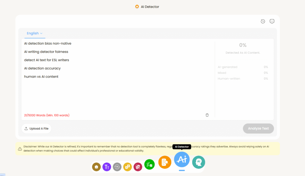 AI detection bias non-native highlighted in an ESL student essay
Non-native writer flagged for AI detection bias non-native in AI writing detector
AI detection bias non-native report showing analysis of human vs AI content